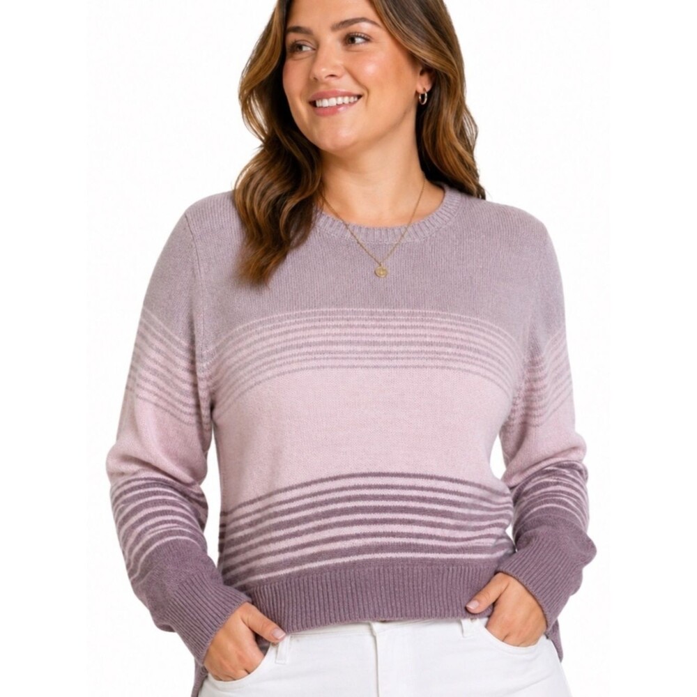 Ella Moss Striped Ombre Pullover Sweater Womens Size XL Pink High Low Crewneck